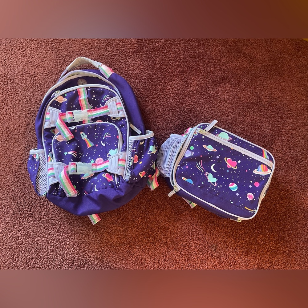 Pottery Barn Kids Purple Space planet Set backpack lunch bag preschool pre-k